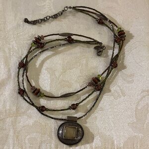 Chico's Earthy Multi-Strand Necklace with Silver Pendant